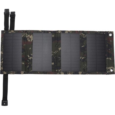 Panneau solaire pliable 10 W avec sortie USB, chargeur solaire pliable pour téléphone, ordinateur portable et appareil photo, idéal pour la randonnée et le camping en extérieur (couleur camouflage). (1/5)