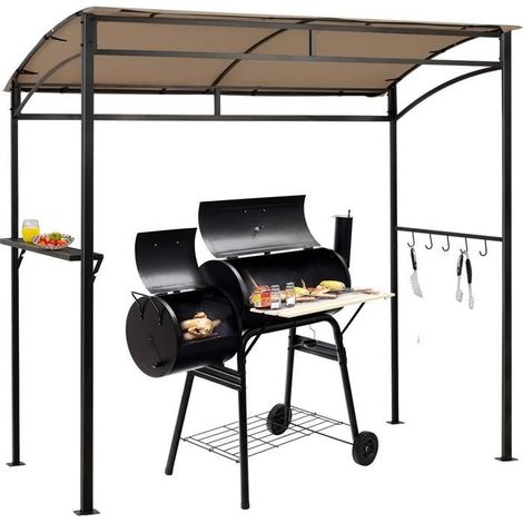 Abri Barbecue Extérieur - Tonnelle - Beige - Résistant à l'eau - Avec Étagères Latérales - 213x137x213cm