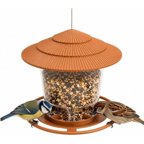 Vogelfutterhaus zum Aufhängen mit transparentem Behälter und Regendach