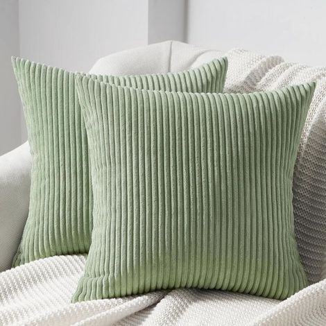 2pcs Housse de Coussin 50x50 Velours Ctelé Rayé Infroissable Hypoallergénique pour Canapé Fauteuil (1/4)