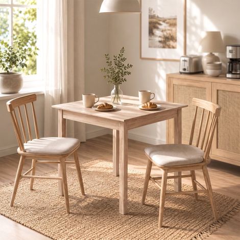 Table de cuisine carrée en bois massif naturel, design moderne, dimensions 75x75x76 cm, table à manger compacte pour petit espace (1/5)