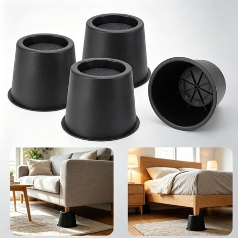 4 Piece Bed Foot Riser Furniture Riser 10 cm Heavy Duty Round Furniture Raisers Internal Diameter 8cm for Chairs Sofas Washing Machines (1/5)
