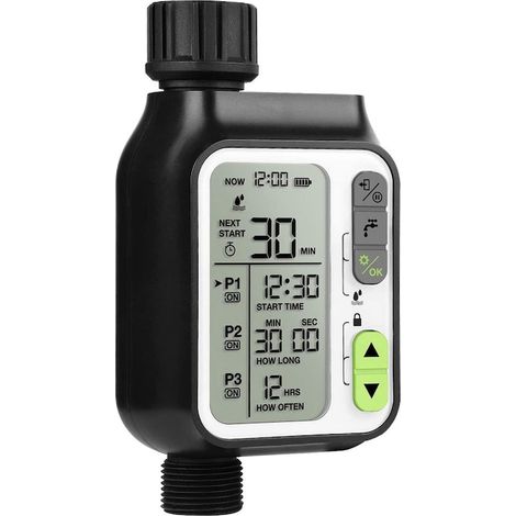 Programmateur d'arrosage jardin avec écran LCD, capteur de pluie intégré, adaptateurs fournis, étanche IP65, minuterie électronique automatique pour gazon, pelouse, terrasse, durée max 300 min, Cartek