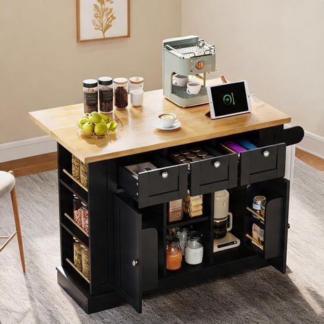 Table de cuisine pliante 132 cm avec rangements style campagne (1/5)