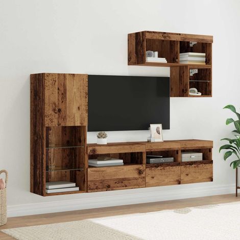 TV-Wandgeräte mit LED-Lichtleisten 6 pcs Altholz Holzwerkstoff (1/5)