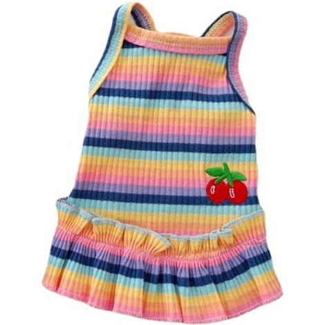1 robe à rayures arc-en-ciel pour chien, vêtement d'été en coton, robe légère pour chiot et chienne, tenue pour chat (1/5)