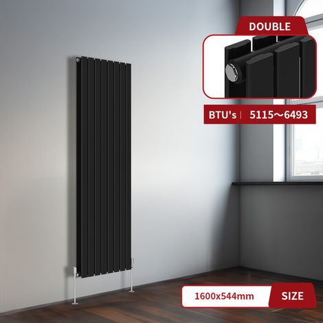 Warmehaus Black Flat Panel Vertical Radiator 1600x544mm Double