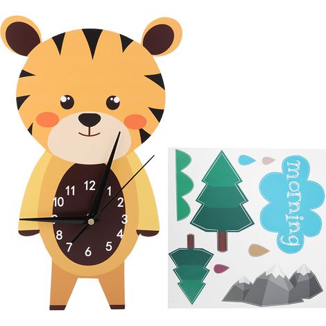Horloge murale adorable en forme d'animal de dessin animé, décoration à faire soi-même pour la chambre d'enfant, décoration murale pour la chambre à coucher (1/5)