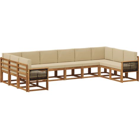 Outdoor Sofa Set 10 pcs Natural and Beige Solid Acacia Wood vidaXL (1/5)