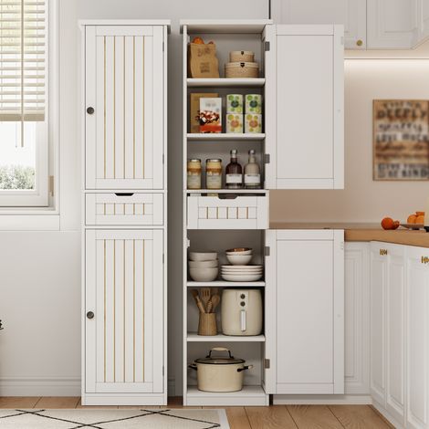 Armoire de cuisine 40 x30 x170 cm avec 2 portes et1 tiroir Buffet haut avec étagères réglables meuble rangement  MDF Blanc (1/5)