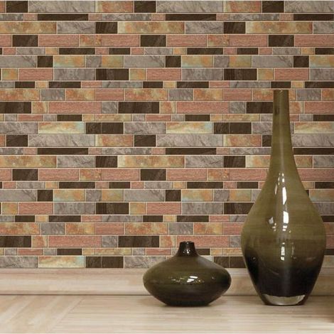 Carrelage mural adhésif effet pierre – Lot de 4 plaques 26.7x26.7cm – Résistant à la chaleur et à l'humidité – Facile à poser et repositionnable – Thedecofactory