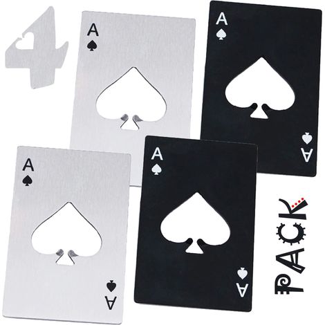 🍻 Set mit 4 Flaschenöffnern in Spielkartenform (2 schwarze und 2 silberne) - Edelstahl - Künstlerischer Flaschenöffner - Bierflaschenöffner 🍻 (1/5)