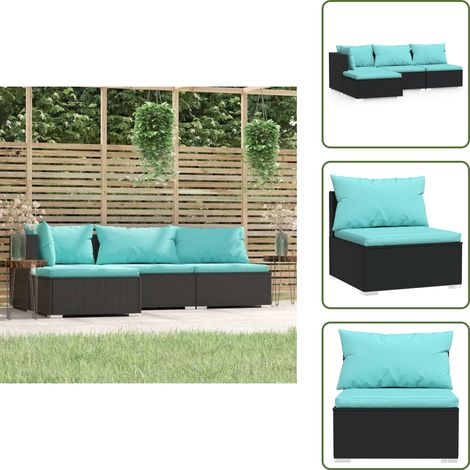 Divano in acciaio - vidaXL Set Divani da Giardino 4 pz con Cuscini in Polyrattan Nero - Cuscini per divano