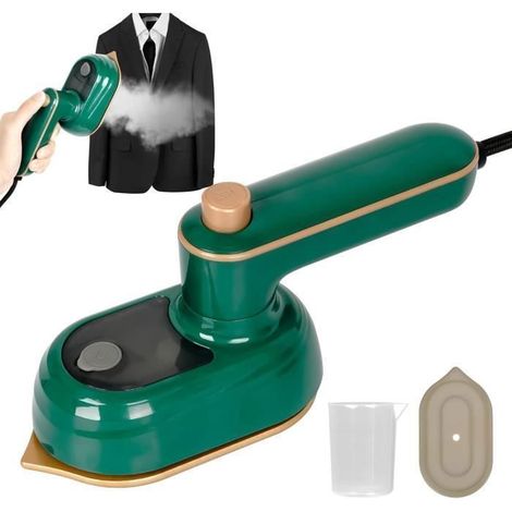 Mini fer à vapeur portable (pivotant à 180°) avec réservoir d'eau de 50 ml – Défroisseur vapeur portatif Caldion, vert (1/4)