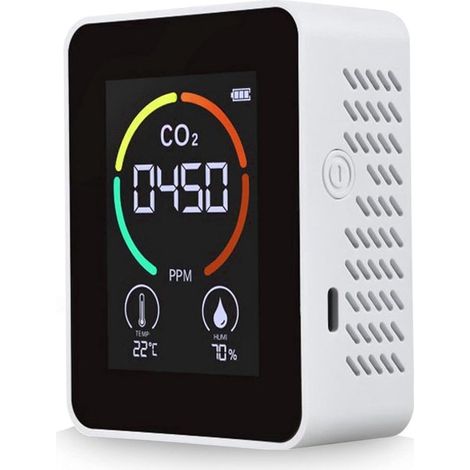 Thermomètre et hygromètre numérique – Blanc – CO2, température, humidité – Rechargeable USB – Qualité de l'air (1/5)