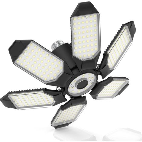 Éclairage de garage LED DEEIRAO, 260 W, 26 000 lm, 6 500 K, plafonnier LED déformable avec 8+1 panneaux réglables, éclairage commercial pour douille à vis E26/E27, sous-sol, grange, atelier, grenier ( (1/5)