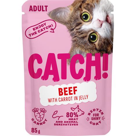 Catch Sachet de nourriture humide pour chat adulte au poulet et au bœuf, 85 g (1/2)