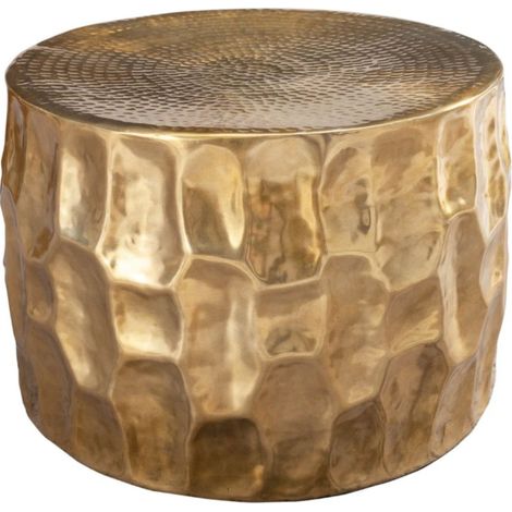 Goldener Couchtisch TRIANE 55 cm – Gehämmertes Aluminium mit geschnitztem Design