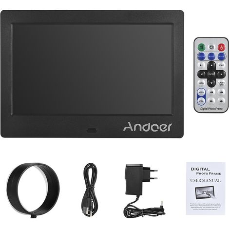 Cadre photo numérique Andoer avec écran IPS HD 7 pouces (1024 x 600), album numérique, lecture de musique et de vidéos, horloge, alarme, calendrier, multilingue et télécommande. (1/5)