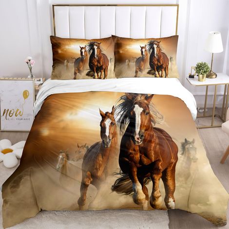 Parure de lit 3D avec fermeture éclair - En microfibre super douce et agréable - 3 pièces - Housse de couette 135 x 200 cm + 2 taies d'oreiller 80 x 80 cm (cheval 5, 135 x 200 cm + 80 x 80 x 2) (1/5)