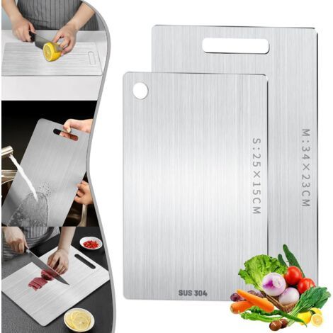 2 Pièces Planche à découper en titane,304 Planche À Découper En Acier Inoxydabl,planche à découper double face de qualité alimentaire,anti moisissure,Pour couper la viande,les légumes,les fruits