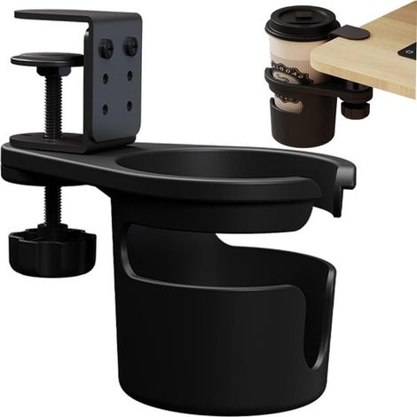 Porte-gobelet de bureau rotatif à 360° - Porte-gobelet - Conception anti-débordement - Pour ranger tasses à café et bouteilles - Plastique - Noir (1/5)
