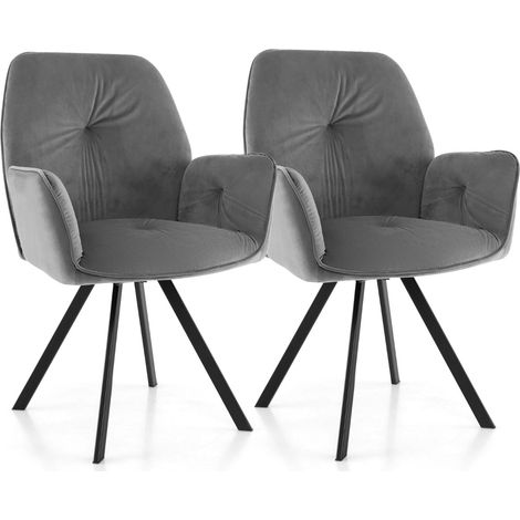2-teiliges Esszimmer-Drehstuhl-Set aus grauem Samt, Metallbeine
