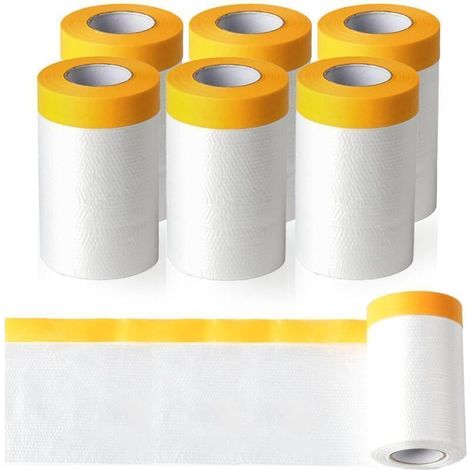 6 Rouleaux Films de Masquage avec Ruban Adhésif, Masker avec Ruban de Masquage, Film de Peintre Transparent, pour Masquer, Recouvrir, Protection Sol Meubles - 55 cm x 20 m