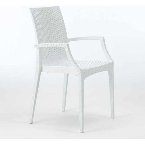Silla de comedor con reposabrazos en poliratán Arm Grand Soleil - Blanco