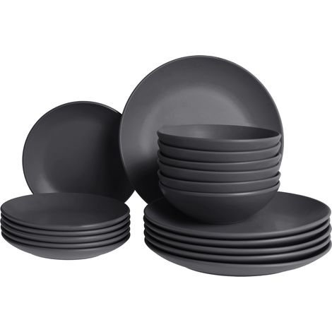 Vajilla de 18 piezas de gres hecho a mano 6 personas con acabado esmaltado negro Vivani