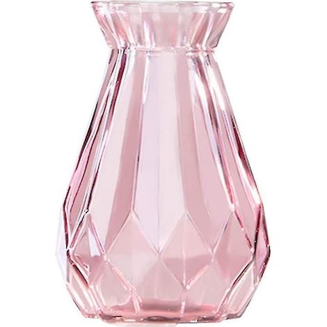 Vase en verre transparent rose uni, bouteille d'eau en verre de 14,5 cm de haut, décoration pour la maison ou un mariage. (1/5)
