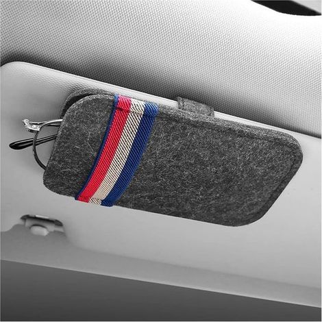 Custodia porta occhiali da sole con clip e aletta parasole - Accessorio universale per auto, furgoni e SUV - Grigio. (1/5)