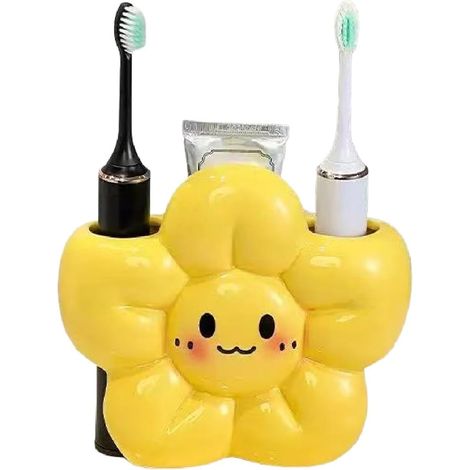 Porte-brosse à dents en forme de fleur, porte-brosse à dents électrique jaune en forme de fleur, décoration en céramique en forme de fleur. (1/5)