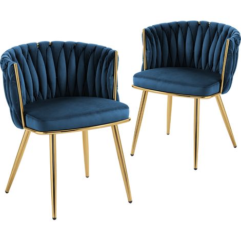 HOMCOM Upholstered Kitchen Chairs Set of 2 with Woven Backrest, Dark Blue (1/5)