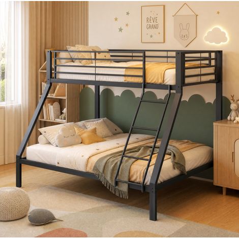 Letto a castello 90/140 x 200 cm in metallo nero con scala reversibile e protezione anticaduta (1/5)
