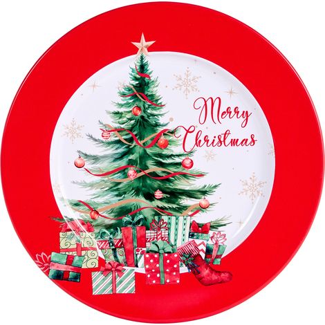 ARPIMEX Piatto Decorativo con Albero di Natale D 33 Cm Metallo Multicolor