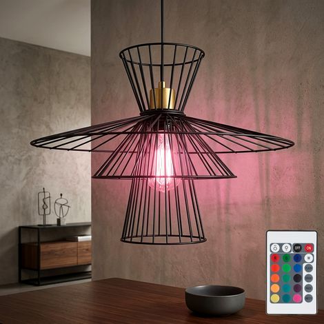 Hängelampe dimmbar mit Fernbedienung Esszimmerleuchte Retro Deckenleuchte hängend Käfig, RGB Farbwechsel, 8,5W 806lm warmweiß, DxH 45x150 cm (1/5)