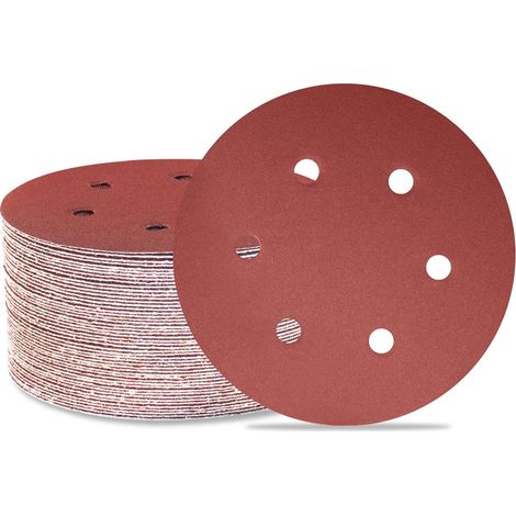 50er-Pack 150 mm Schleifscheiben, 6 Löcher – Körnung 180 – Exzenterschleifer-Papier für Holzbearbeitung, Auto, Metall (1/5)