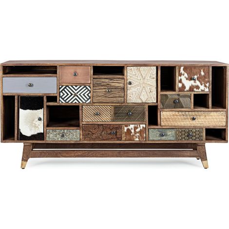 Buffet 2 portes 11 tiroirs multi matières colorées Doki 160 cm (1/5)
