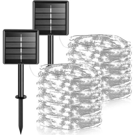 [2er-Set] Solar-Lichterkette, 12 m, 120 LEDs, warmweißer Kupferdraht, wasserdicht, dekorative Beleuchtung für Garten, Terrasse, Hof, Haus, Weihnachten, Hochzeiten und Partys (1/5)