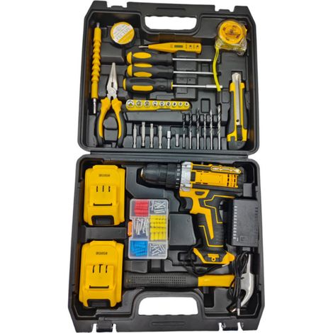 Perceuse Visseuse Sans Fil 21V, Perceuse Électrique 2 Vitesses avec 2 Batteries Lithium et Chargeur, Tournevis Électrique Multifonction pour Bricolage