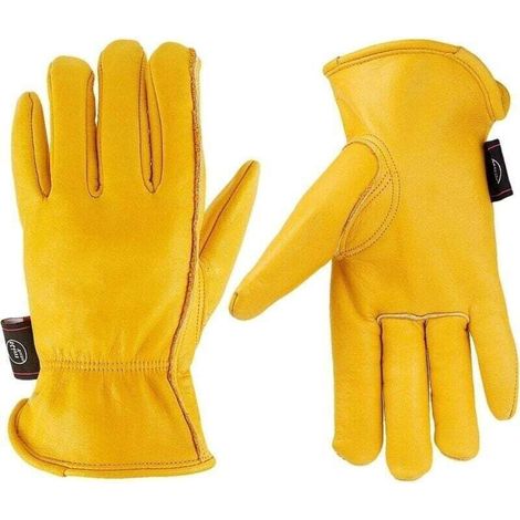 Cuir Gants de travail pour jardinage/Coupe/Construction/ferme/Moto, homme et femme, avec lastique poignet, M/L/XL, jaune (M) (1/4)