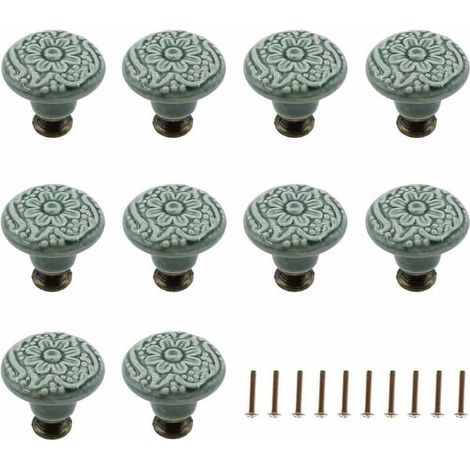 Ecleanfy - Lot de 10 boutons décoratifs en céramique (vert) pour tiroir/placard - Parfait (1/5)
