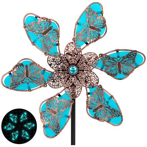 Metal Wind Spinners en plein air, Lumière dans les sculptures de vent sombre avec Pièce en métal, Moulin à vent cinétique 360 ° pour jardin Cour pelouse Patio Décor (bleu) (1/5)