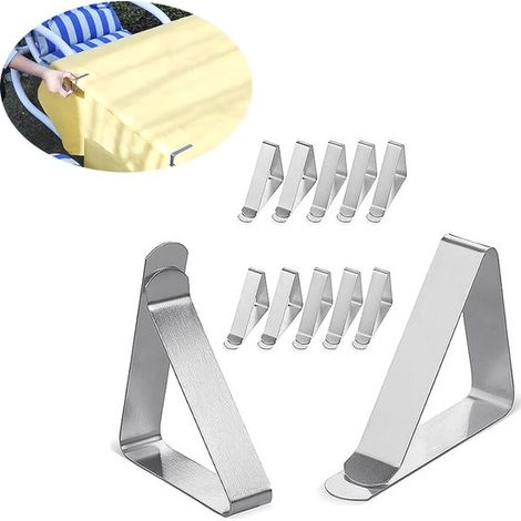Pinces à nappe - Pinces à nappe pour tables épaisses - Pinces à nappe d'extérieur - Pinces à nappe - Lot de 12 - Pinces à nappe robustes - Pour nappe - Acier inoxydable - Chemin de table - Nappe d'ext