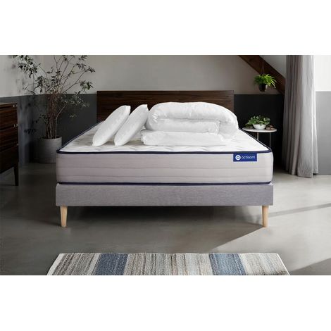 Pacchetto letto completo - Materasso 140x200cm + Box spring con doghe (kit) + 2 cuscini + Piumino - Actimemo Form