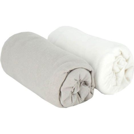 Lot de 2 draps housse 60x120 cm Blanc/gris (1/4)