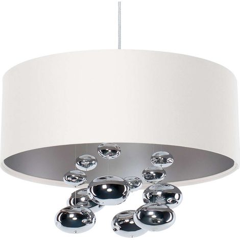 Suspension satin blanc et boules argentées design élégant - Ø 40 cm - H16 cm