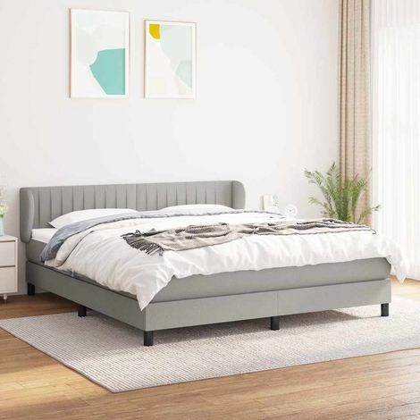 Cama box spring con colchón tela gris claro 160x200 cm (1/5)