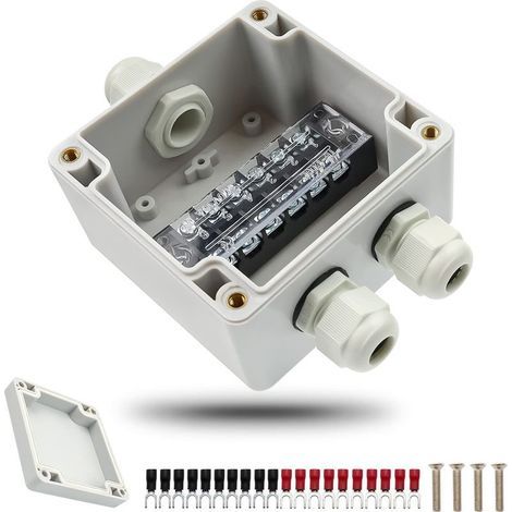 IP66 Wasserdichte Anschlussdose, weißer 3-poliger Kabelstecker mit Schraubklemmenblock und kaltgepresster Y-Klemme, PG9 Außengehäuse für Kabel mit 4-8 mm Durchmesser (82 x 80 x 56 mm) (1/5)